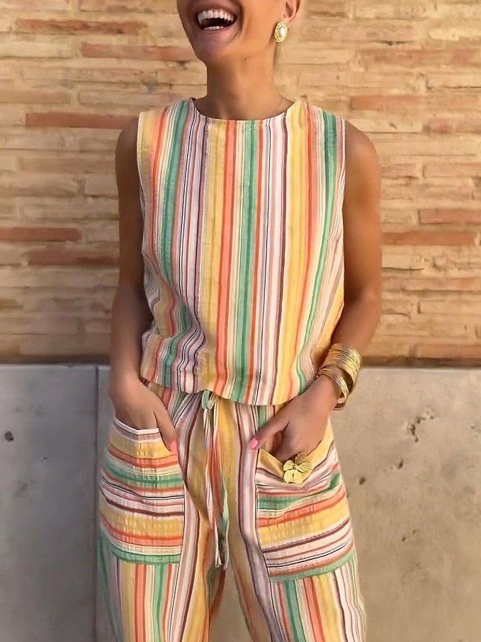 Casual Fantasy Stripe Print Tank Top