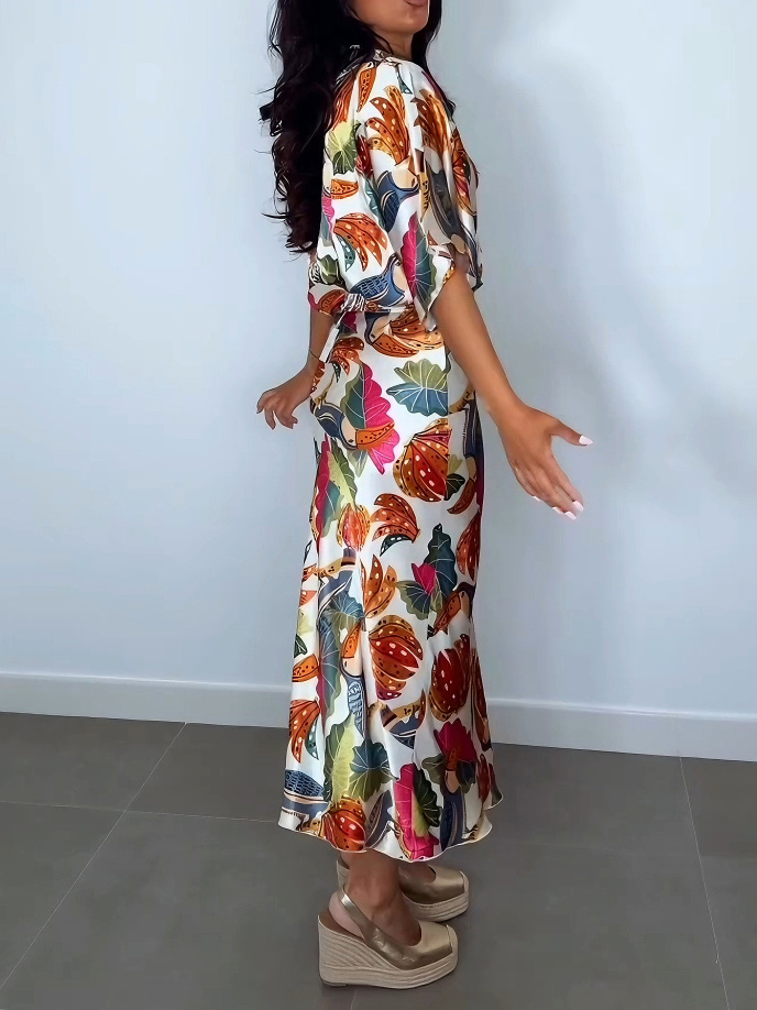 Exquisite Tropical Fruit Print Satin Short Shirt