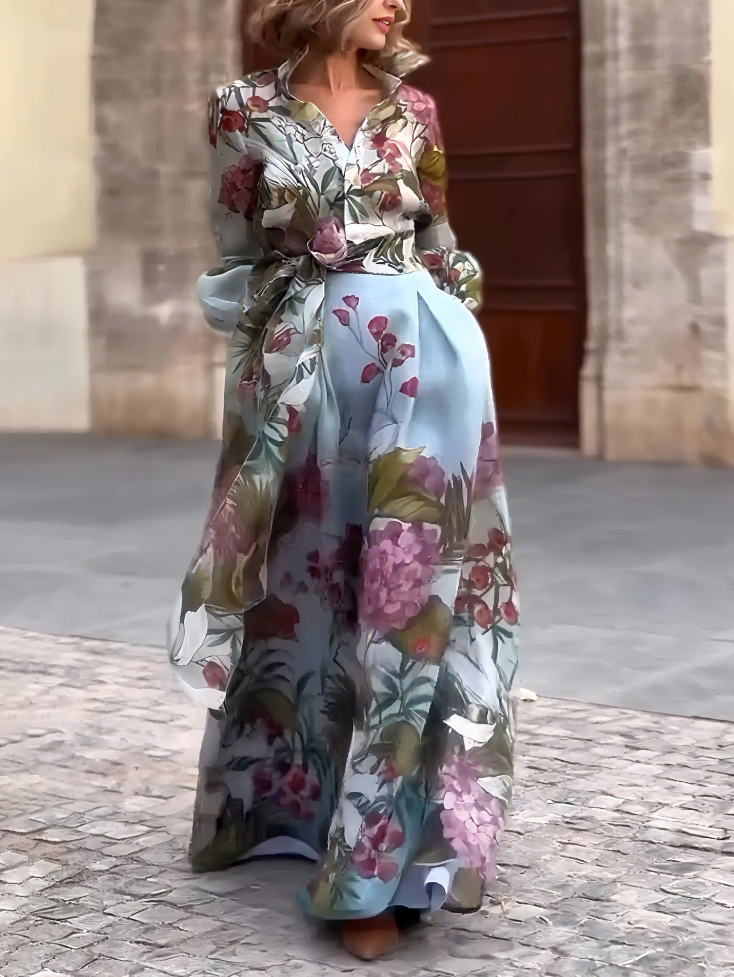 Elegant Watercolor Floral Lace-Up A-Line Skirt