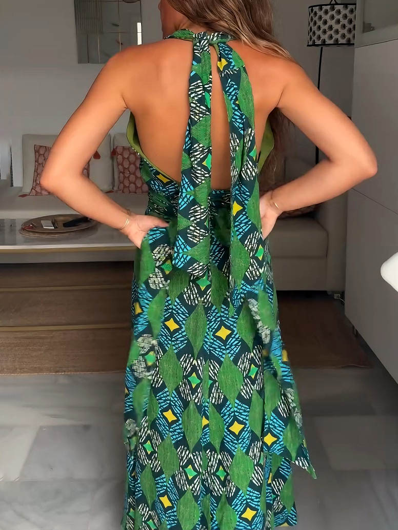 Retro Casual Geometric Print Flared Skirt