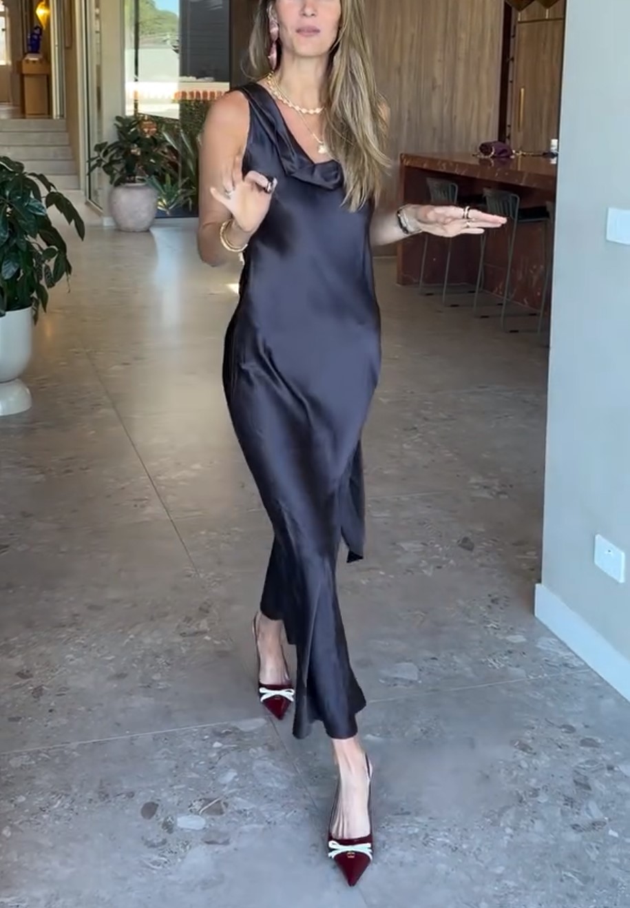 Cowl Neck Sleeveless Satin Slip Maxi Dress Black