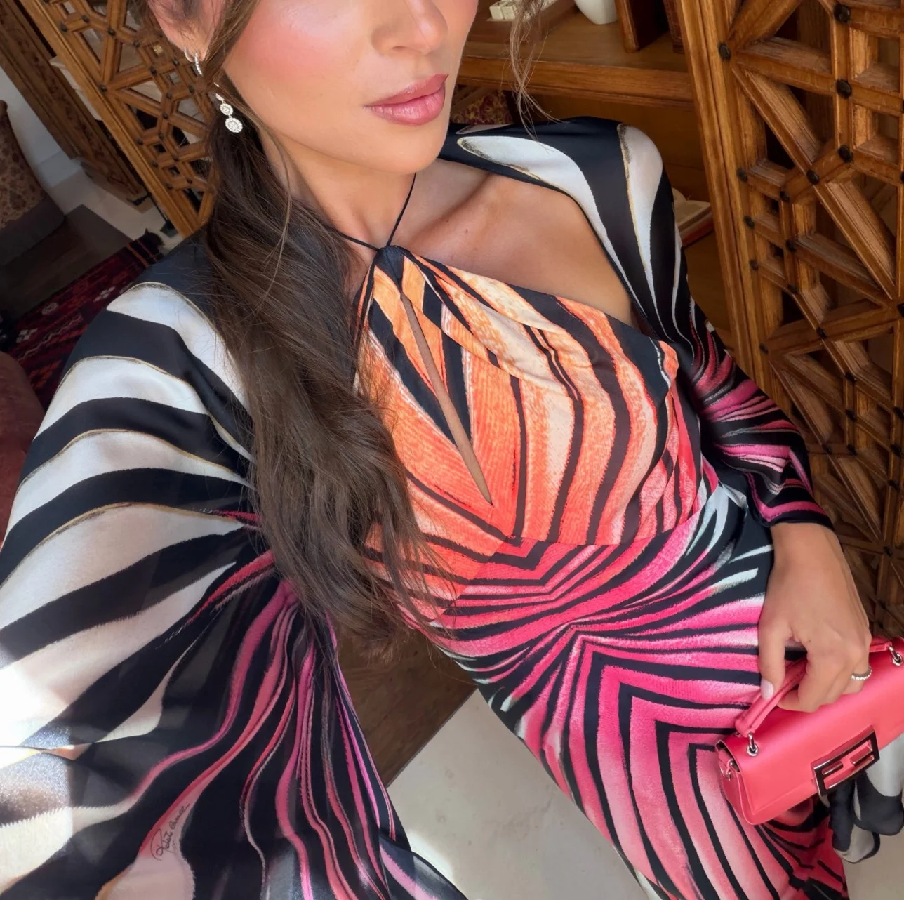 Ombre Butterfly Wing Print Halter Maxi Dress with Flowing Cape Sleeves