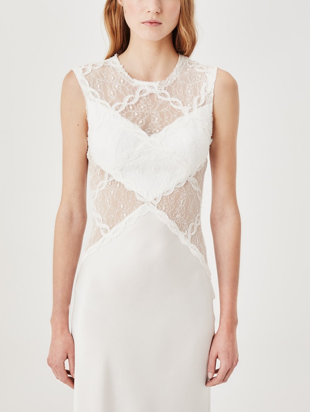 White Satin Lace Cutout Sleeveless Maxi Dress