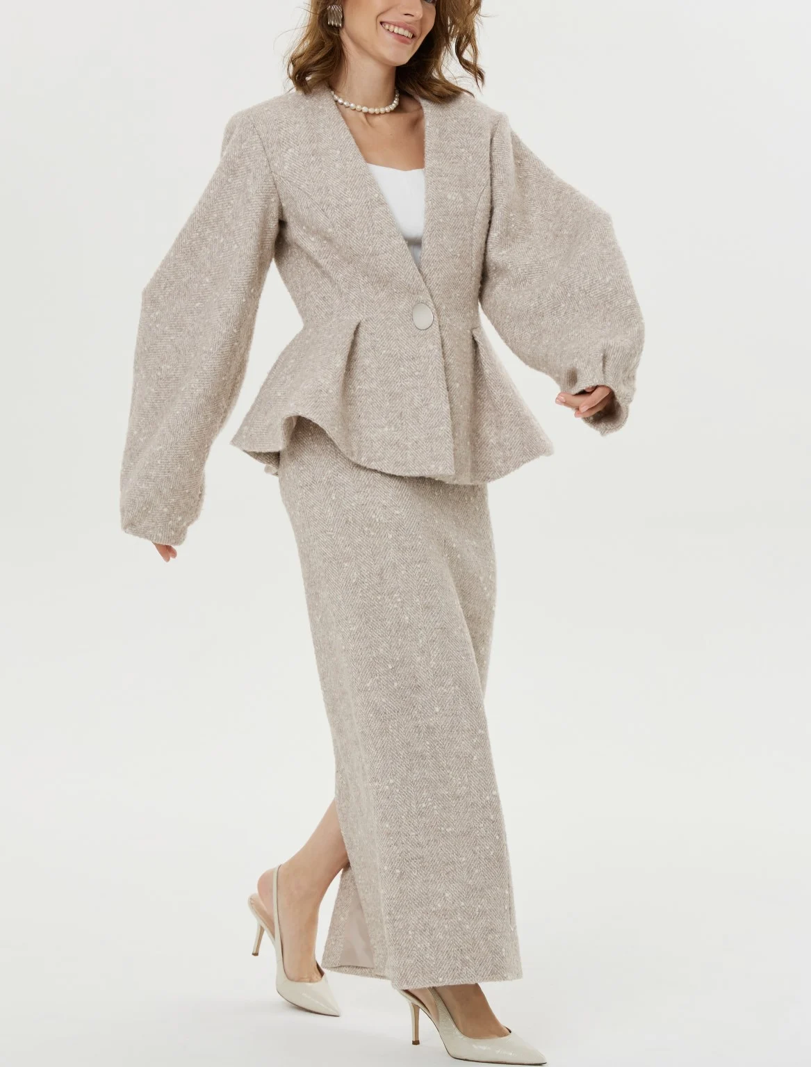 Women's Textured Tweed Peplum Blazer and Matching Shorts Two Piece Set [erp-image:d85d490e3a686055ff47245f]