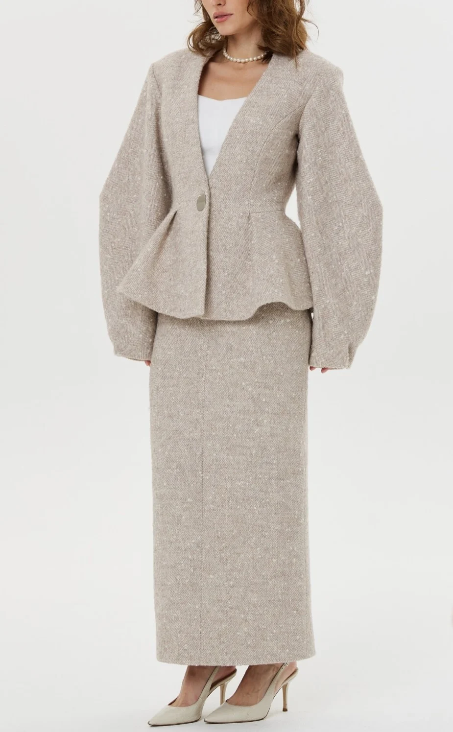 Women's Textured Tweed Peplum Blazer and Matching Shorts Two Piece Set [erp-image:91b31936873db5a33494c159]