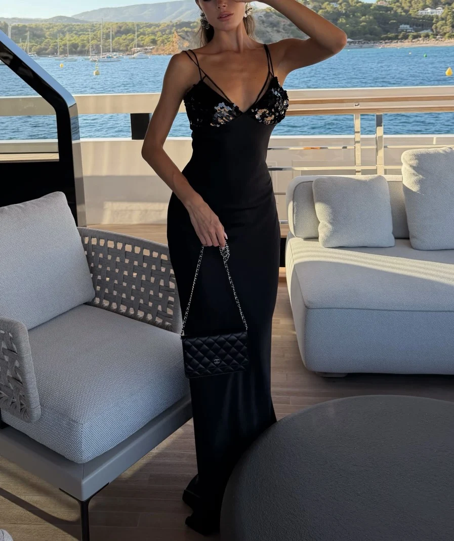 Black Sequin Bust Ruched Satin Cami Maxi Dress [erp-image:f083ebe560d8d78f6caa2339]