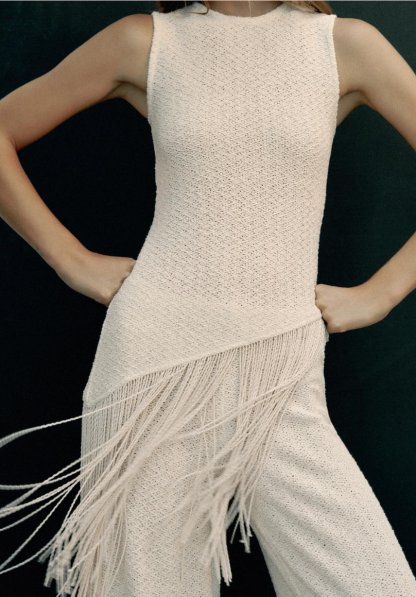 Chic White Sleeveless Tassel Crochet Top & Wide Leg Pants Set