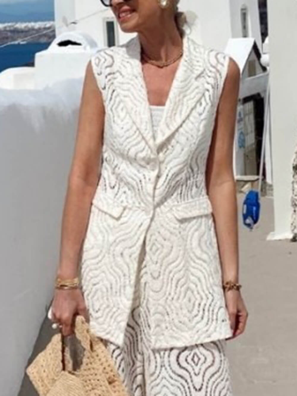 Delicate Charm Lace Collared Sleeveless Top