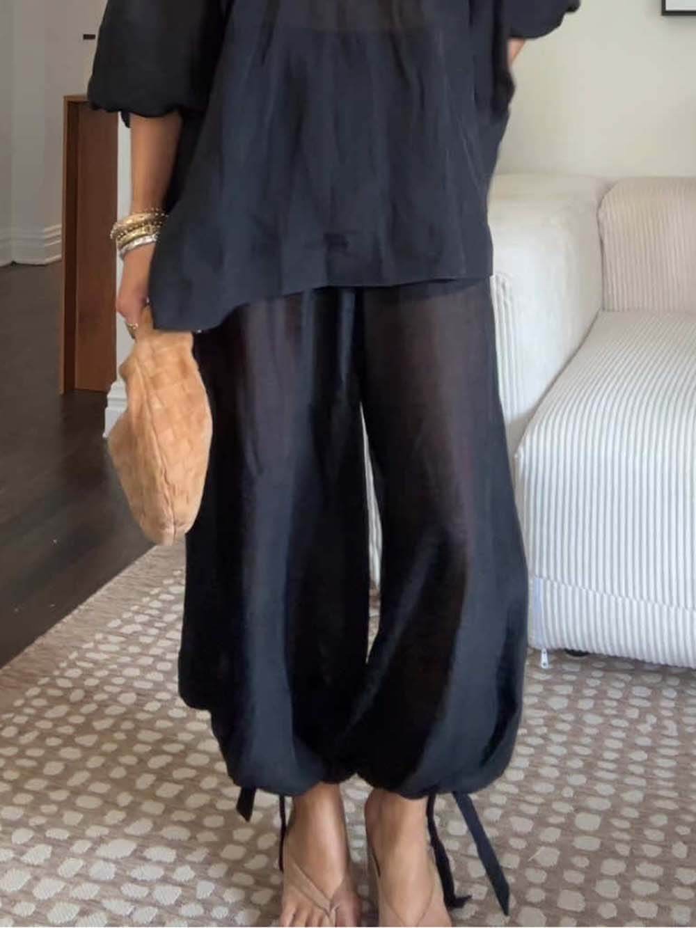 Casual Chiffon Elastic Waist Knotted Bloomer