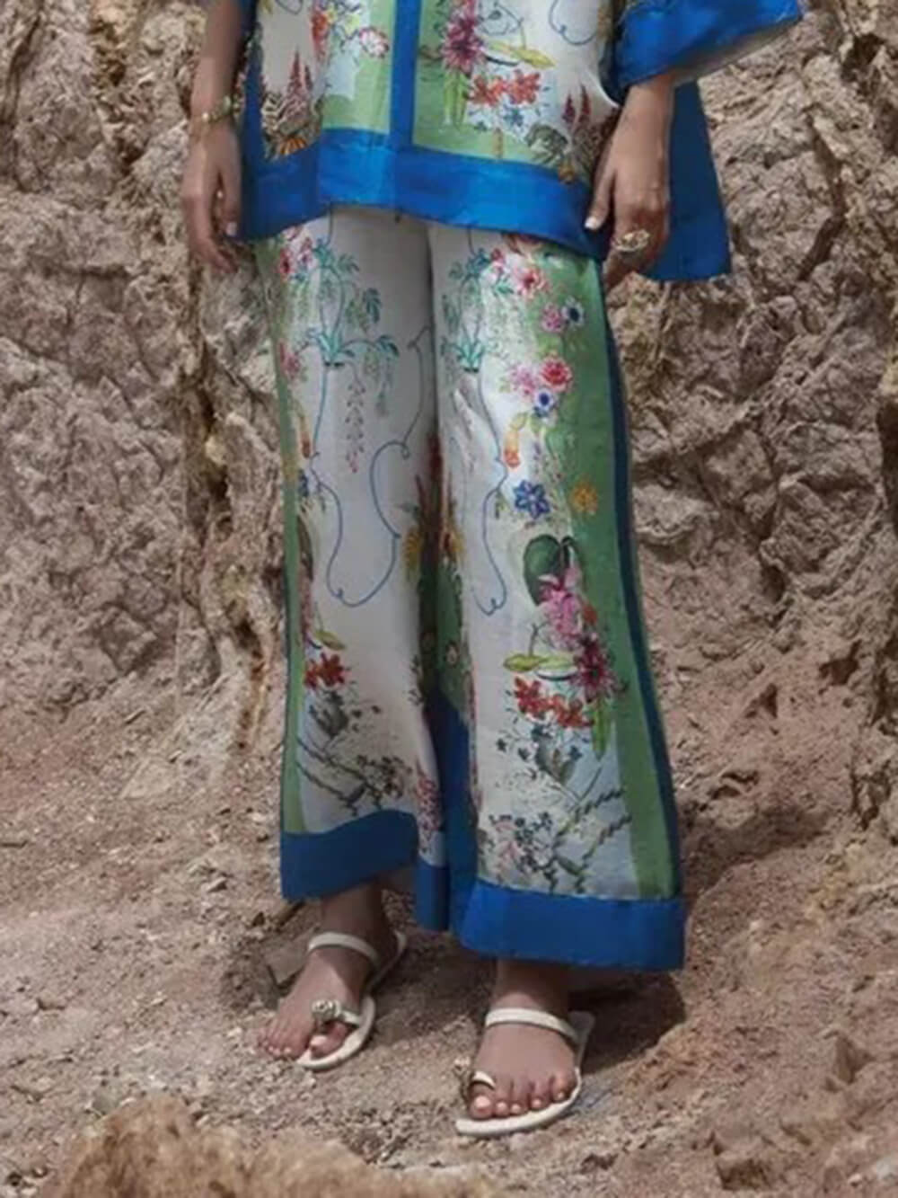 Modern Muse Unique Satin Floral Print Patchwork Oversized Shirt