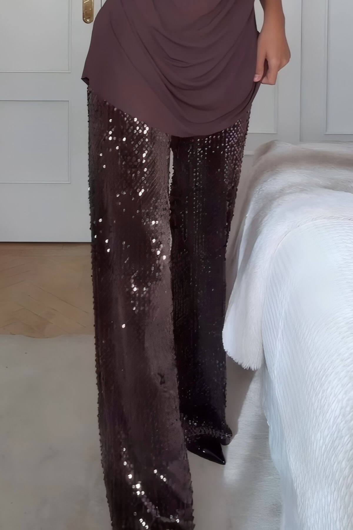 Unique Sparkling Rhinestone-Embellished Wide-Leg Jeans