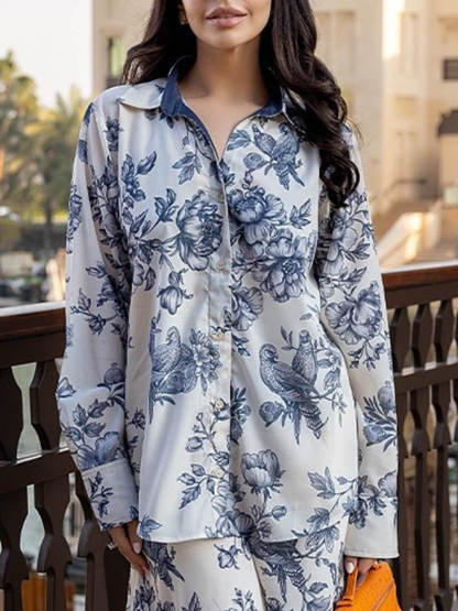 Unique Bold Floral Print Elastic Waist Wide-Leg Pants