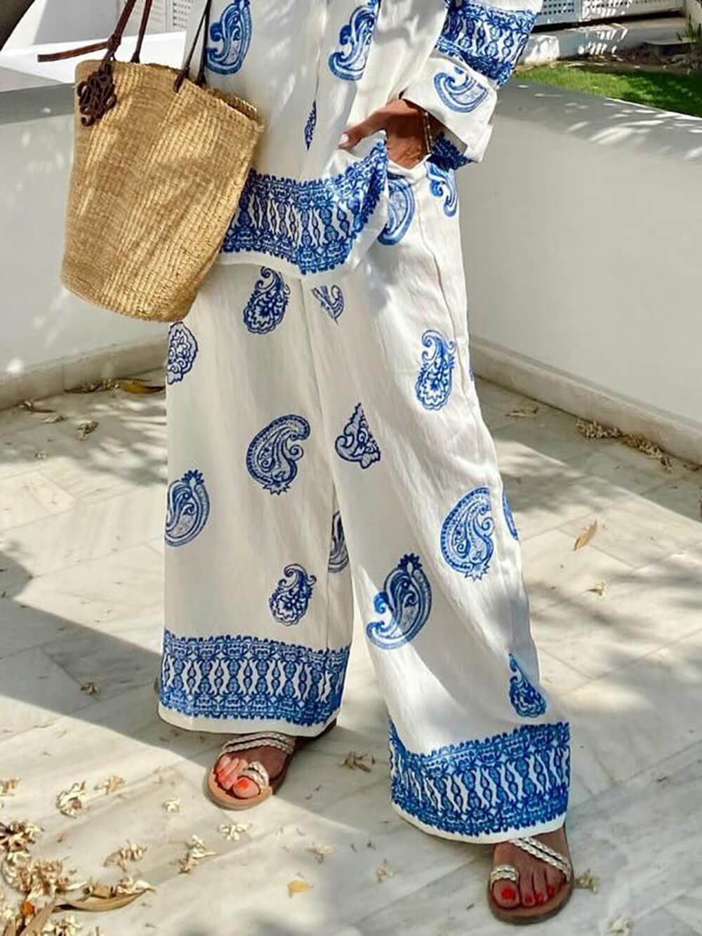 Unique Ethnic Pattern Print Oversized Button-Up Shirt