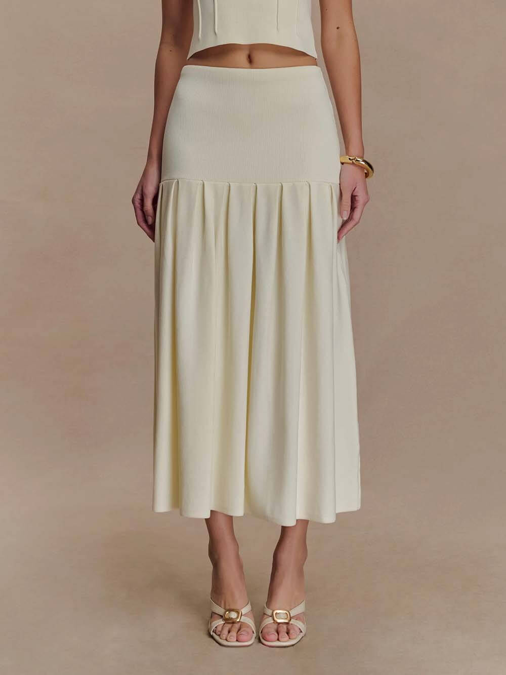 Exquisite Pleated Bandage Knit Midi Skirt