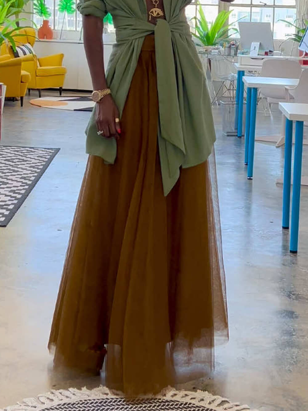 Elegant Mesh A-Line High-Waist Skirt