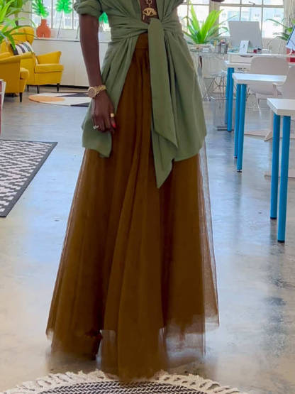 Elegant Mesh A-Line High-Waist Skirt