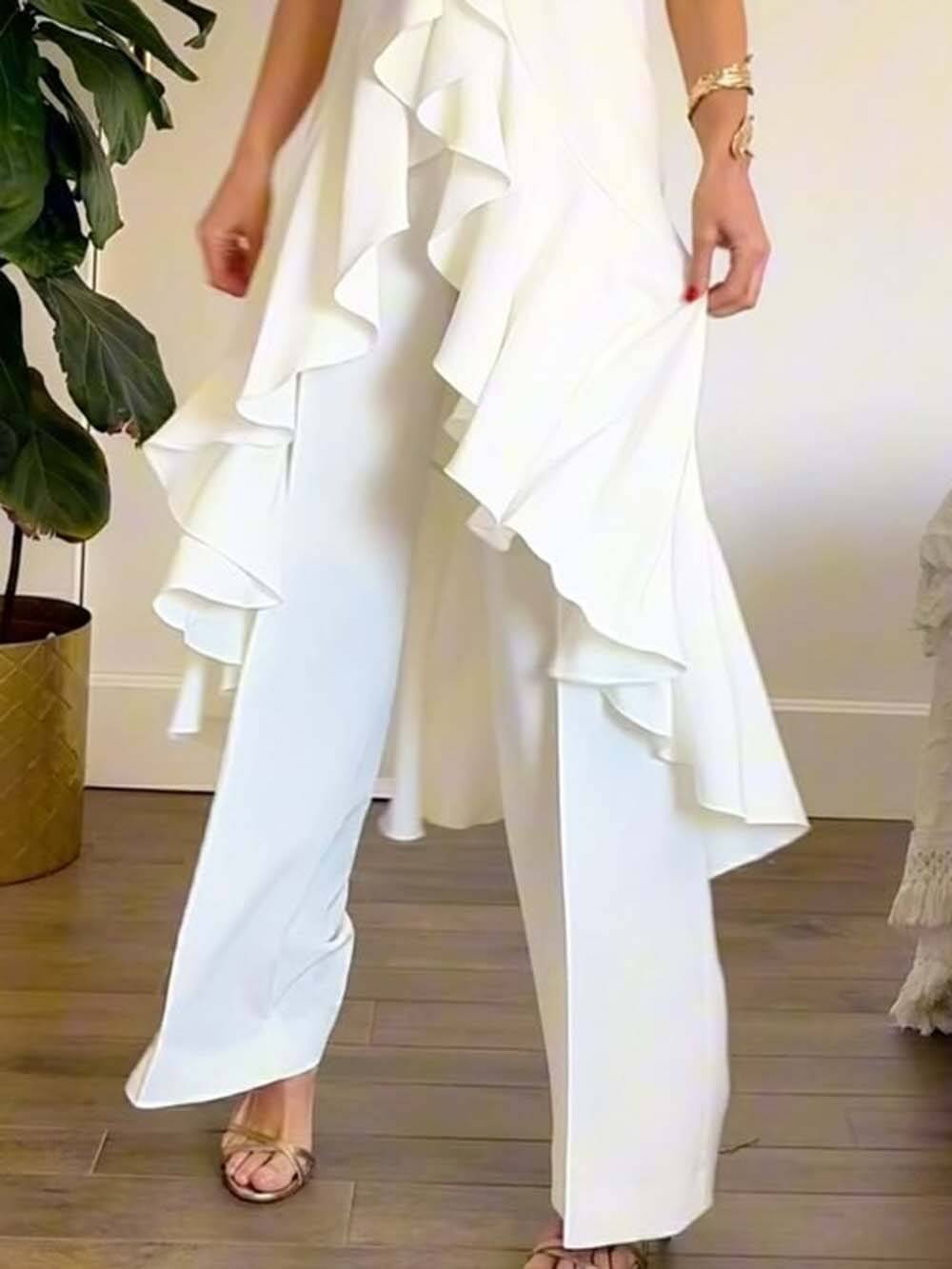 Classic High-Waist Pockets Wide-Leg Pants
