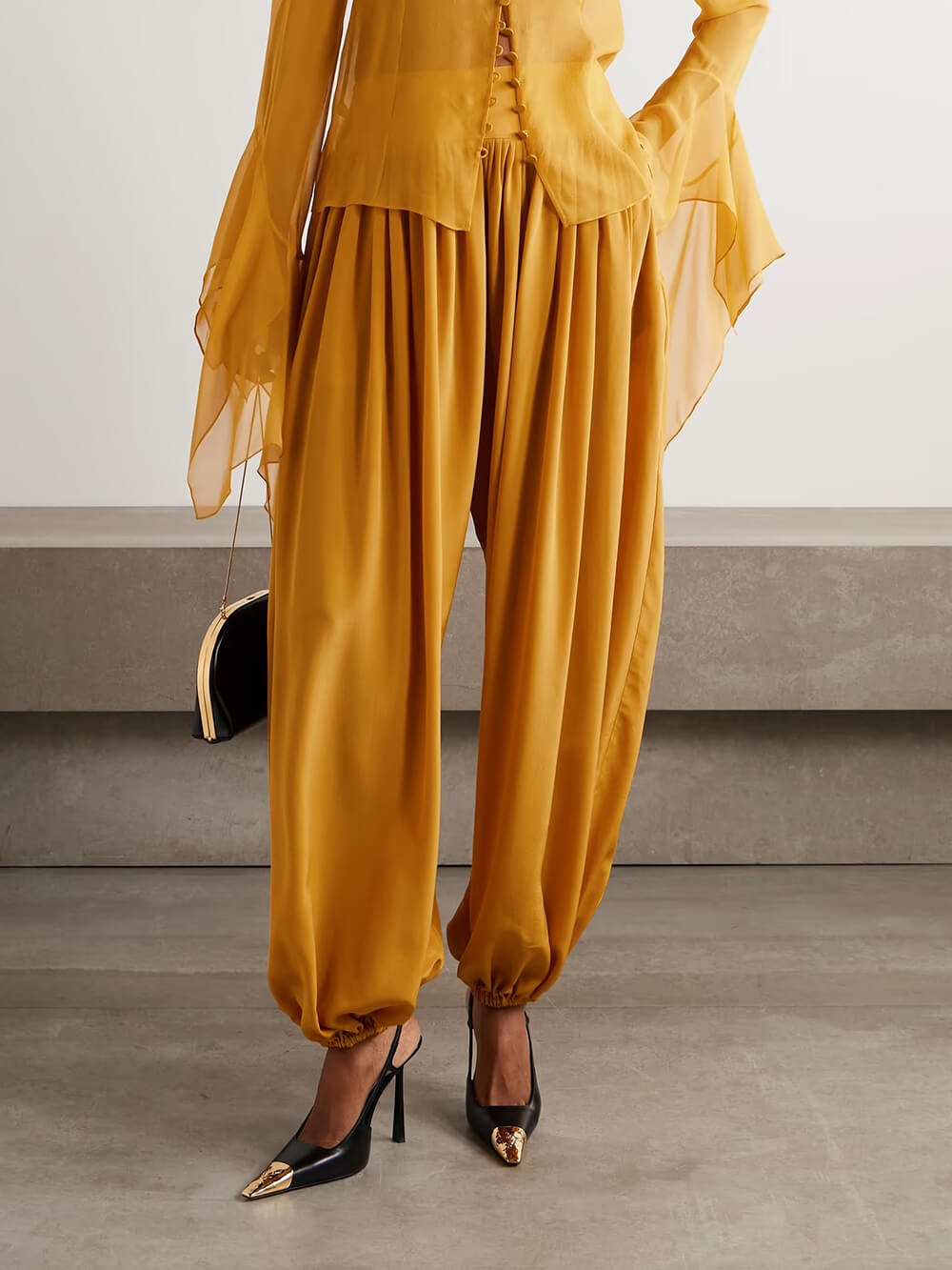 Elegant Pleated Satin Pocket Tapered Pants