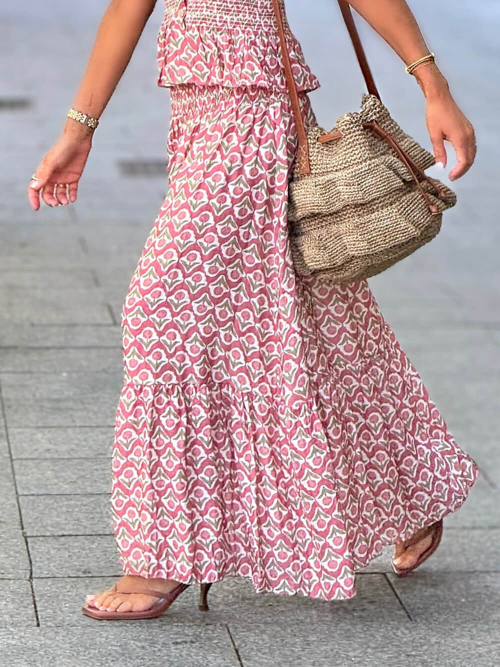 Exquisite Floral Print Elastic Pleated Elastic Waist Skirt