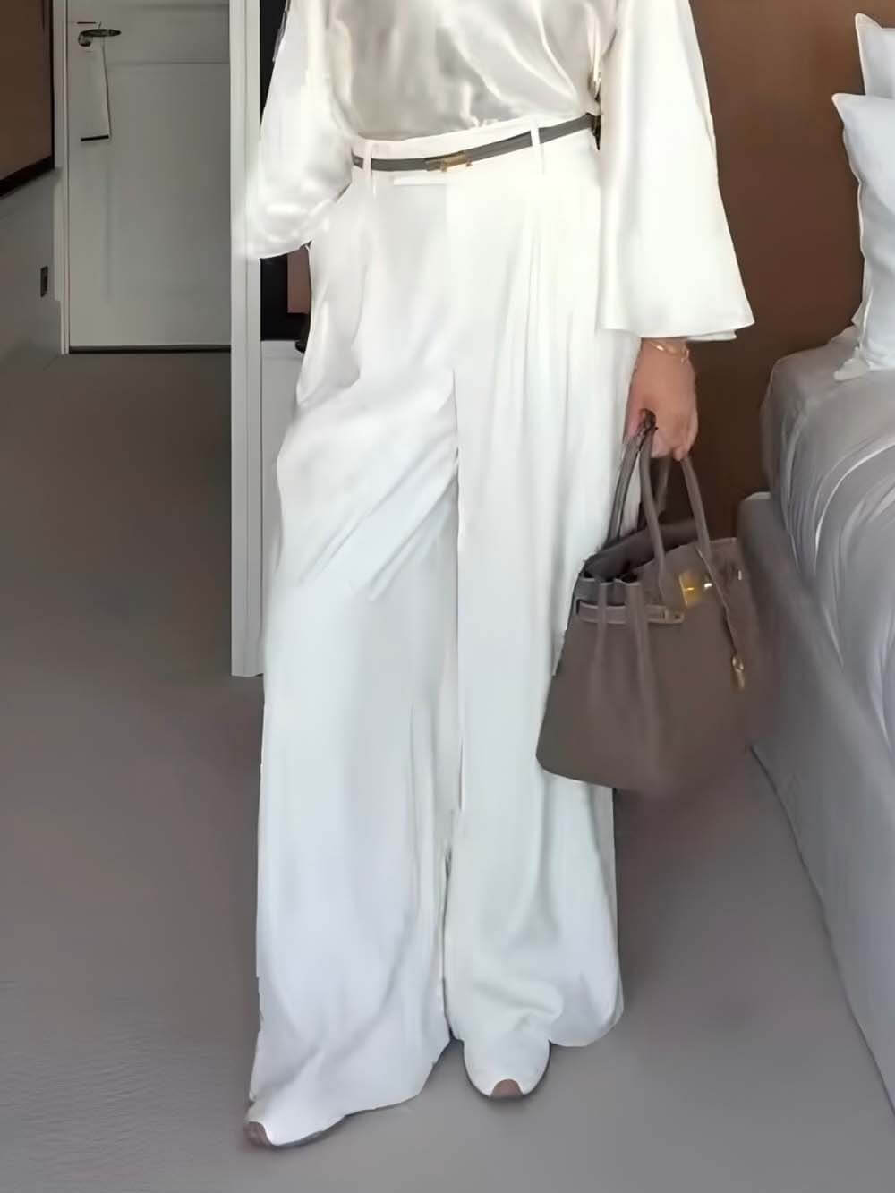 Exquisite Pleated Pocket Wide-Leg Pants