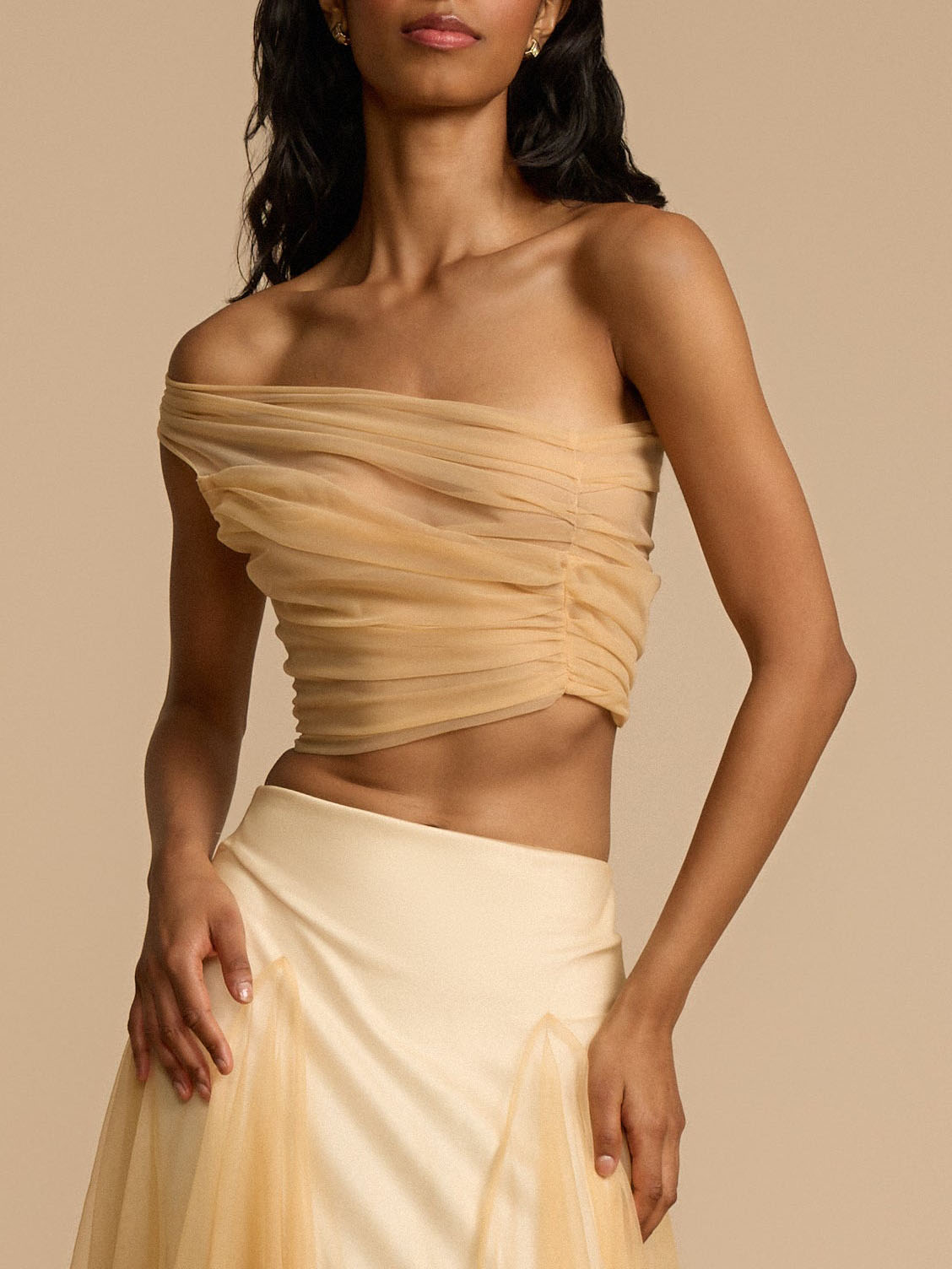 Elegant Pleated One-shoulder Tank Top