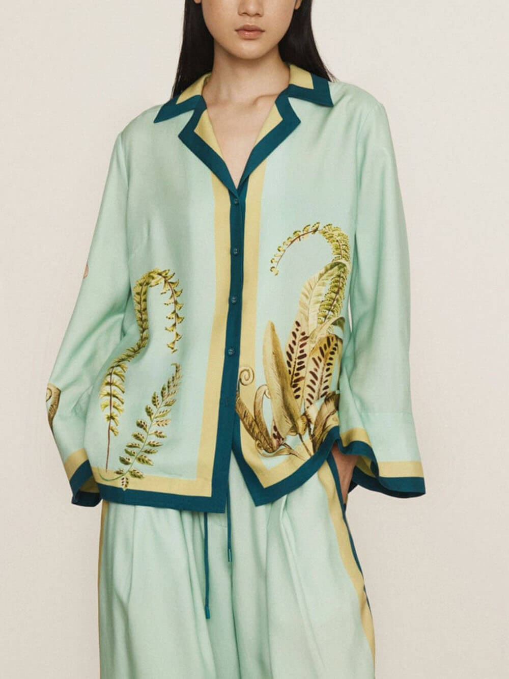 Unique Contrast Patchwork Print Loose Oversized Button-Down Shirt