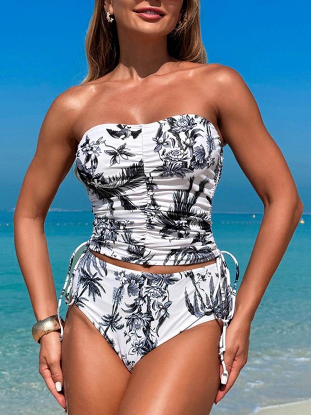 Unique Print High Waist Tie-Stretch Bikini Set