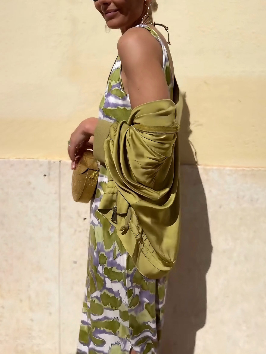 Fashion Satin Tie-Dye Printed Slit Vest Maxi Dress