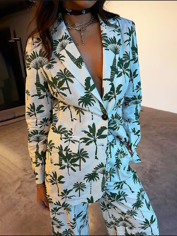 Exquisite Green Palm Tree Print Blazer
