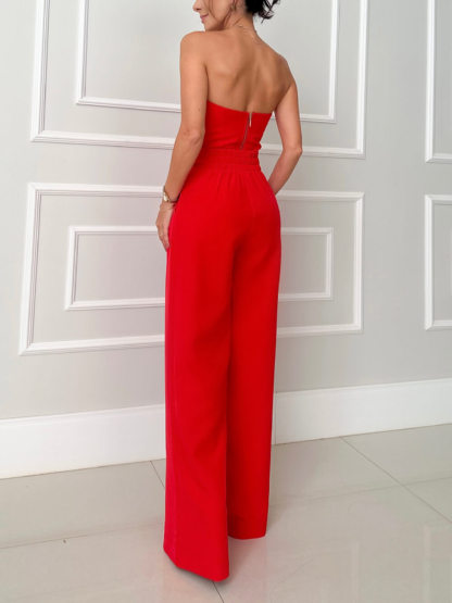 Elegant Tube-Top Short Sleeveless Top High Waist Wide-Leg Pants Set
