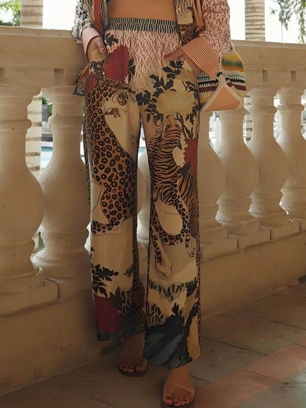 Unique Tropical Jungle Tiger Print Elastic Waist Pants