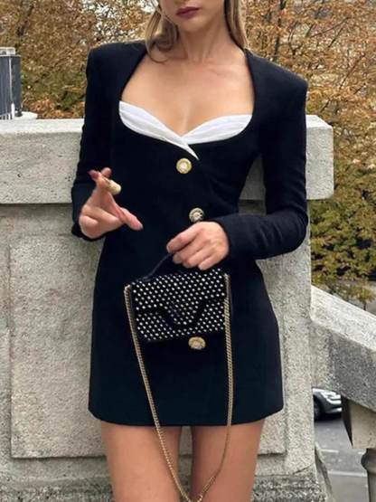Fashion Pleated Gauze-Trimmed Button-Embellished Mini Dress