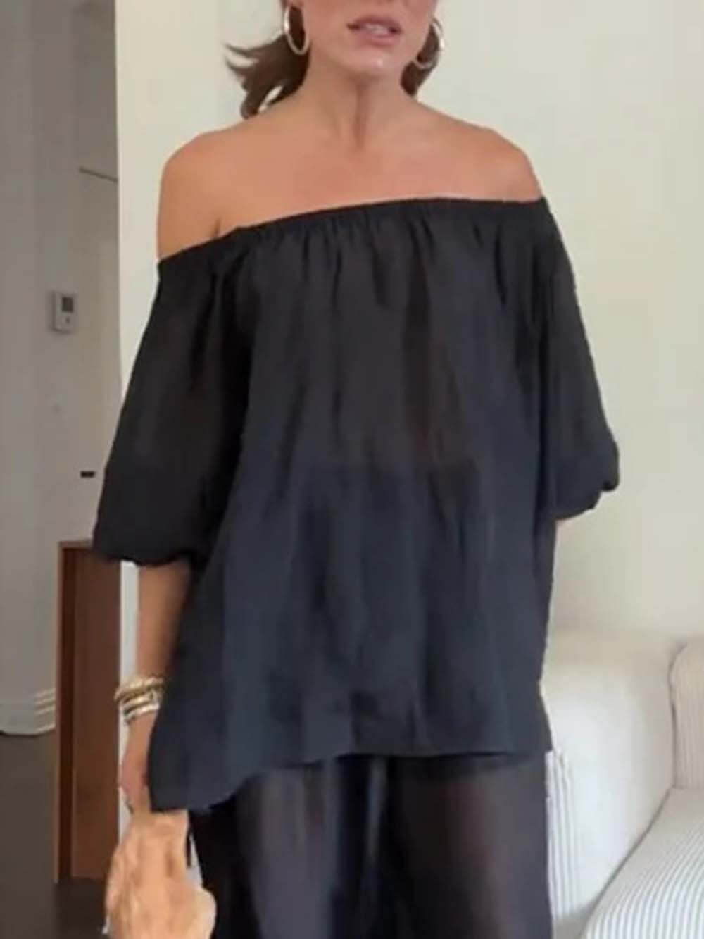 Casual Chiffon Off Shoulder Balloon Sleeve Top