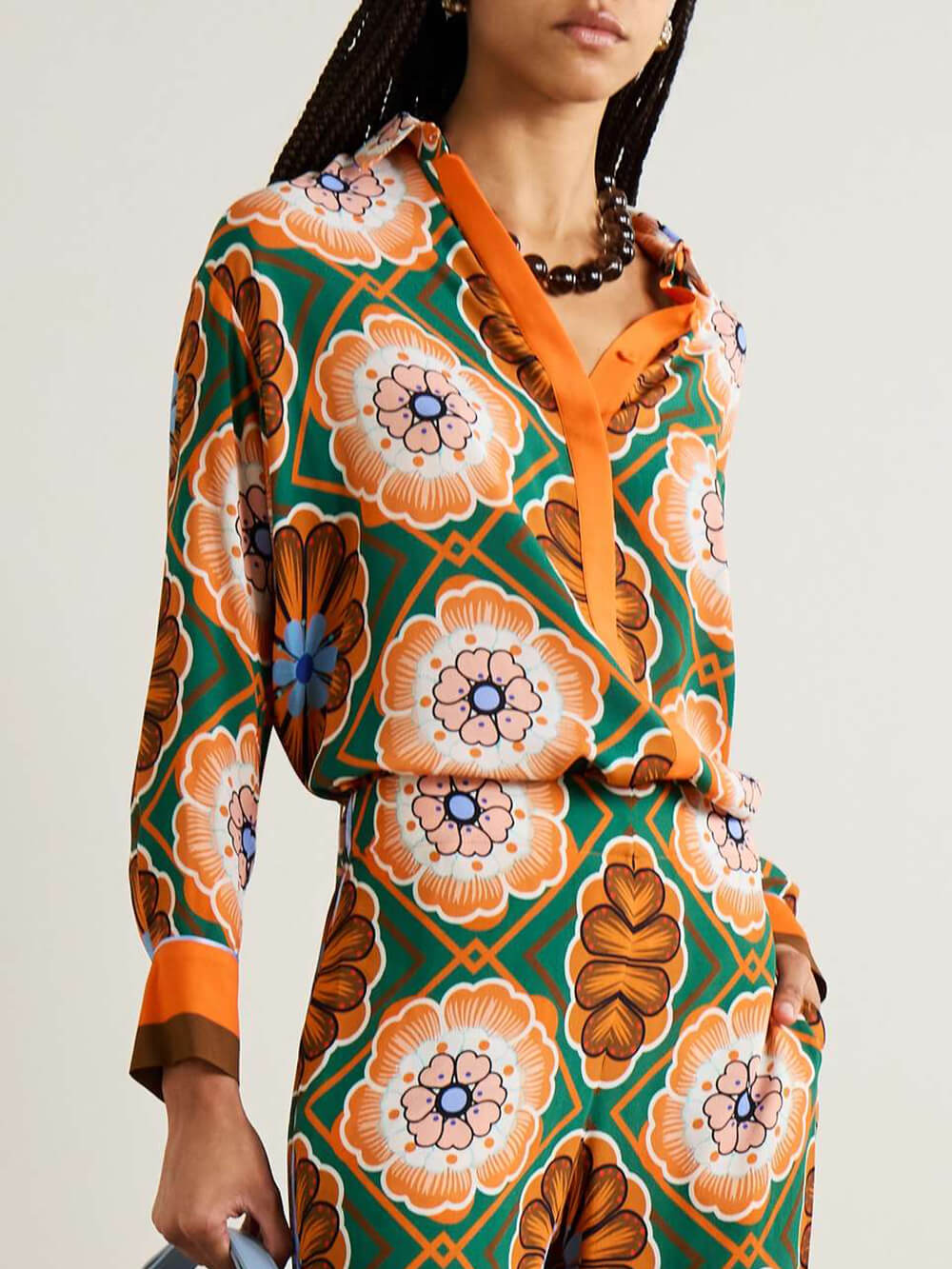 Elegant Satin Printed Crinkled Blouse