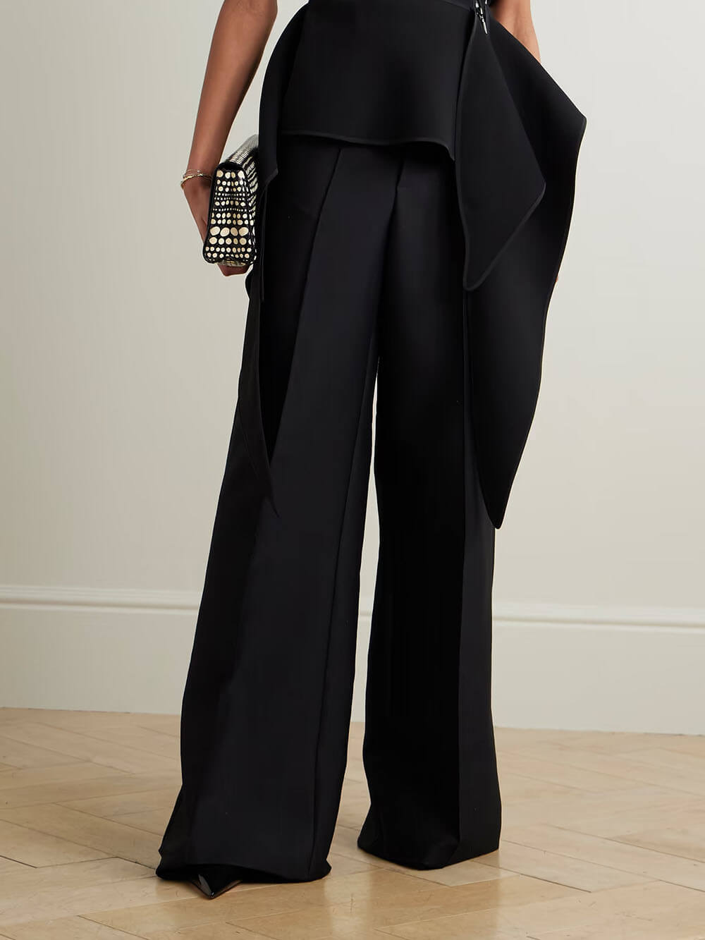 Unique Asymmetrical Ruffled Crepe Peplum Top