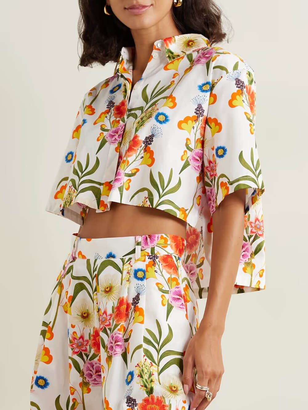 Unique Asymmetric Cut-Out Floral Print Loose Shirt