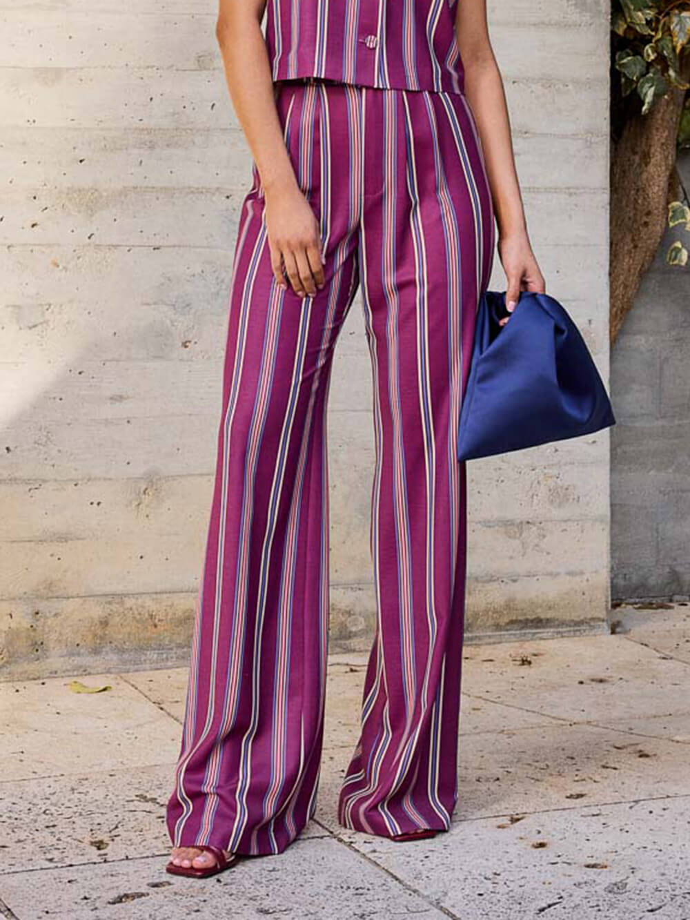 Classic Striped Print High-Waisted Trousers