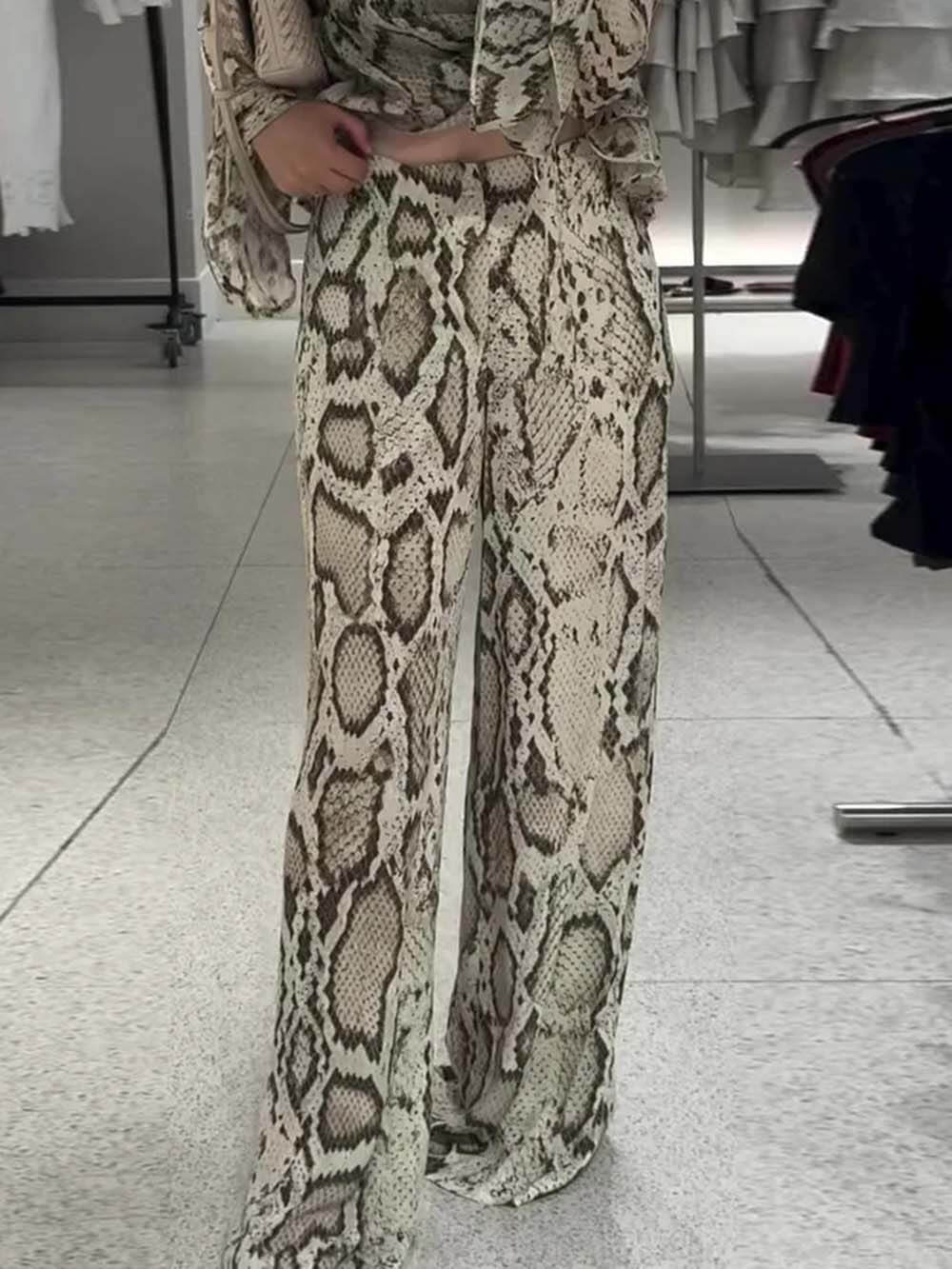 Unique Snake Print Wide-Leg Pants