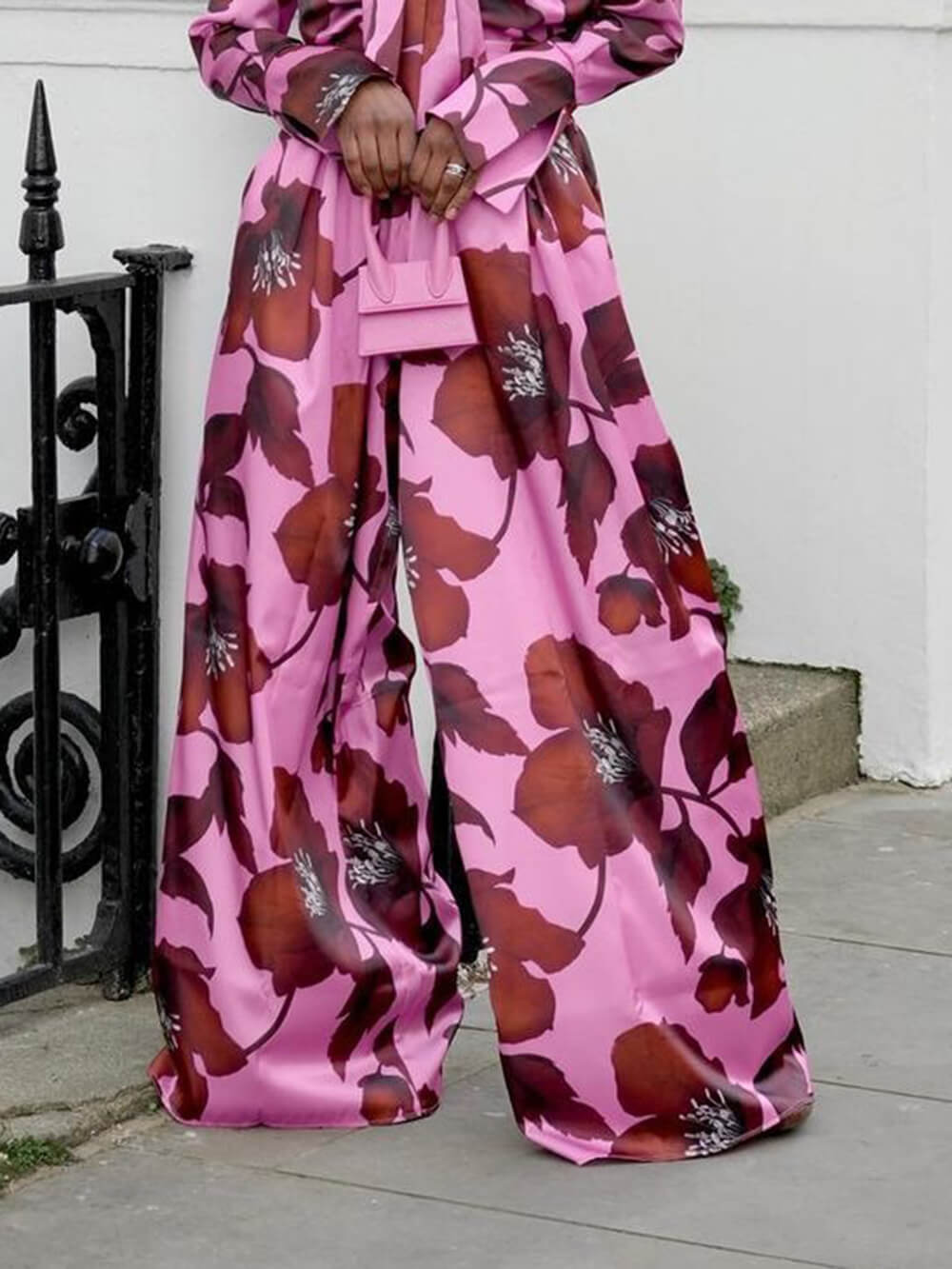 Unique Floral Print Loose High-Waist Wide-Leg Pants