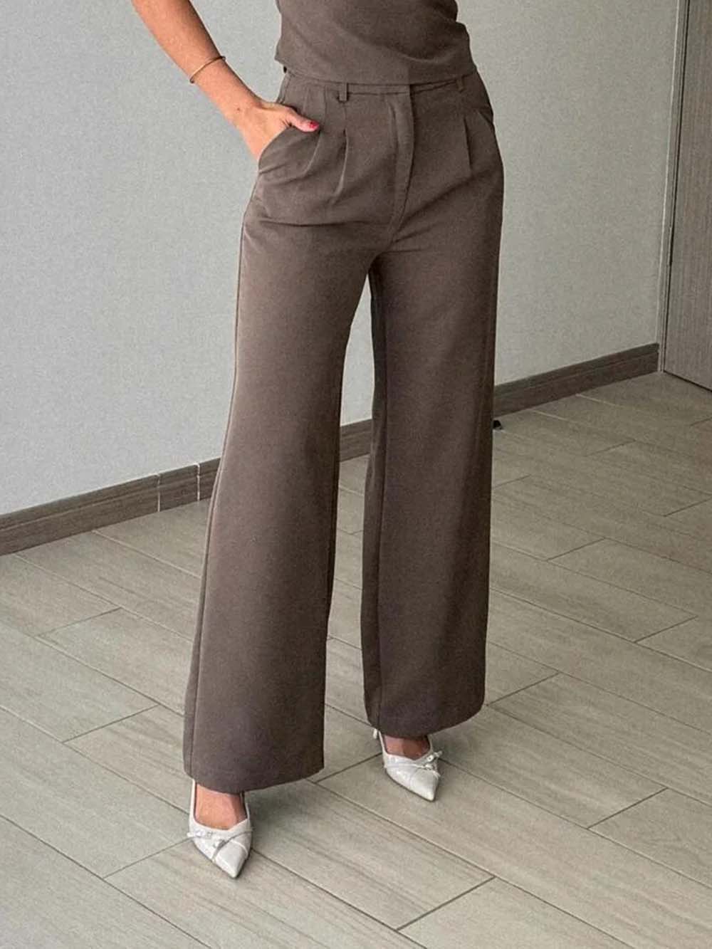 Classic Casual Ruched Pocket Wide-Leg Pants