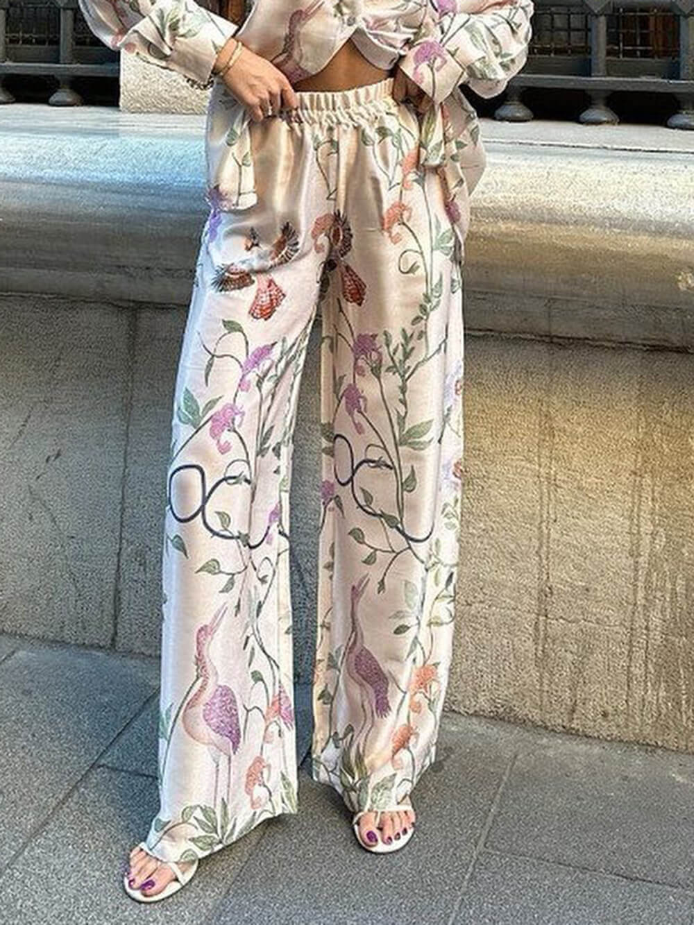 Elegant Floral Print Loose-Fit Button-Up Oversized Shirt
