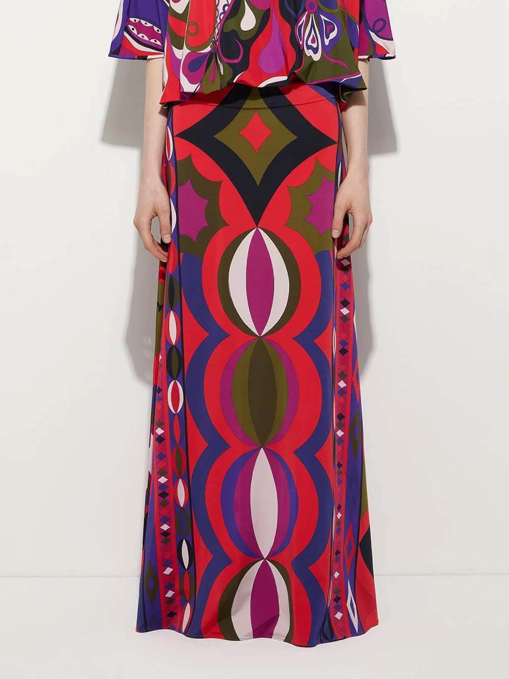 Unique Satin Rainbow Print High-Waisted Maxi Skirt
