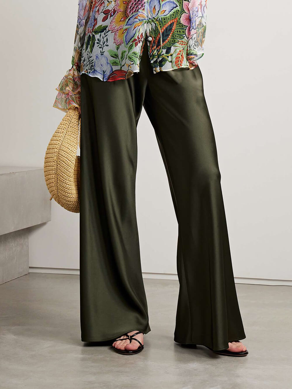 Elegant Satin High-Waisted Pocket Wide-Leg Pants