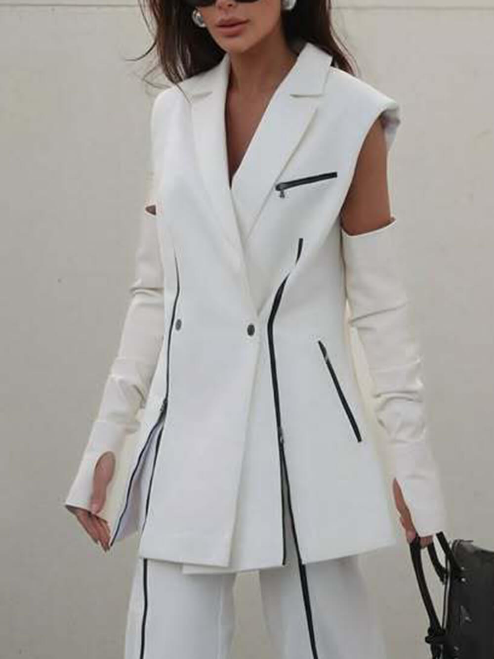 Fashion V-Neck Vest Colorblock Tailored Blazer