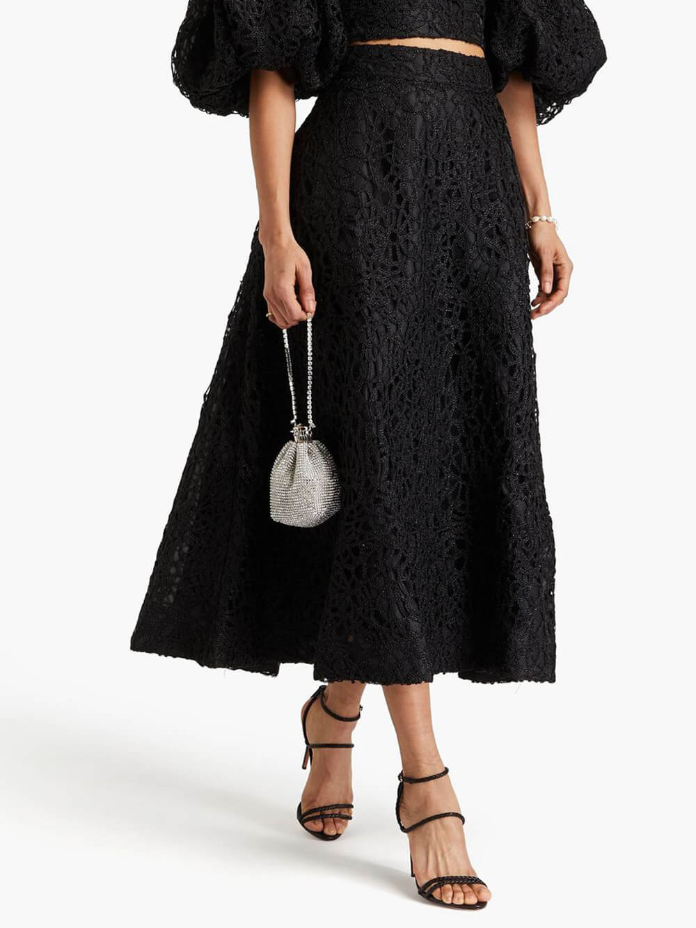 Delicate Off-Shoulder Lace Crochet Wide-Sleeve Top