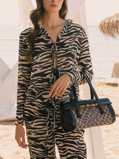 Unique Zebra Print Lace-Up Loose Shirt