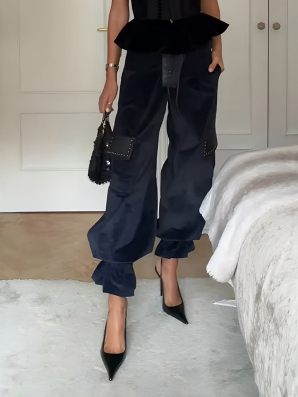 Retro Fashion Corduroy Drawstring Tapered Pants