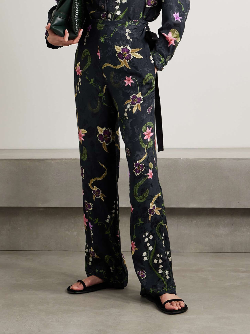 Elegant Floral Print Satin Straight-Leg Pants