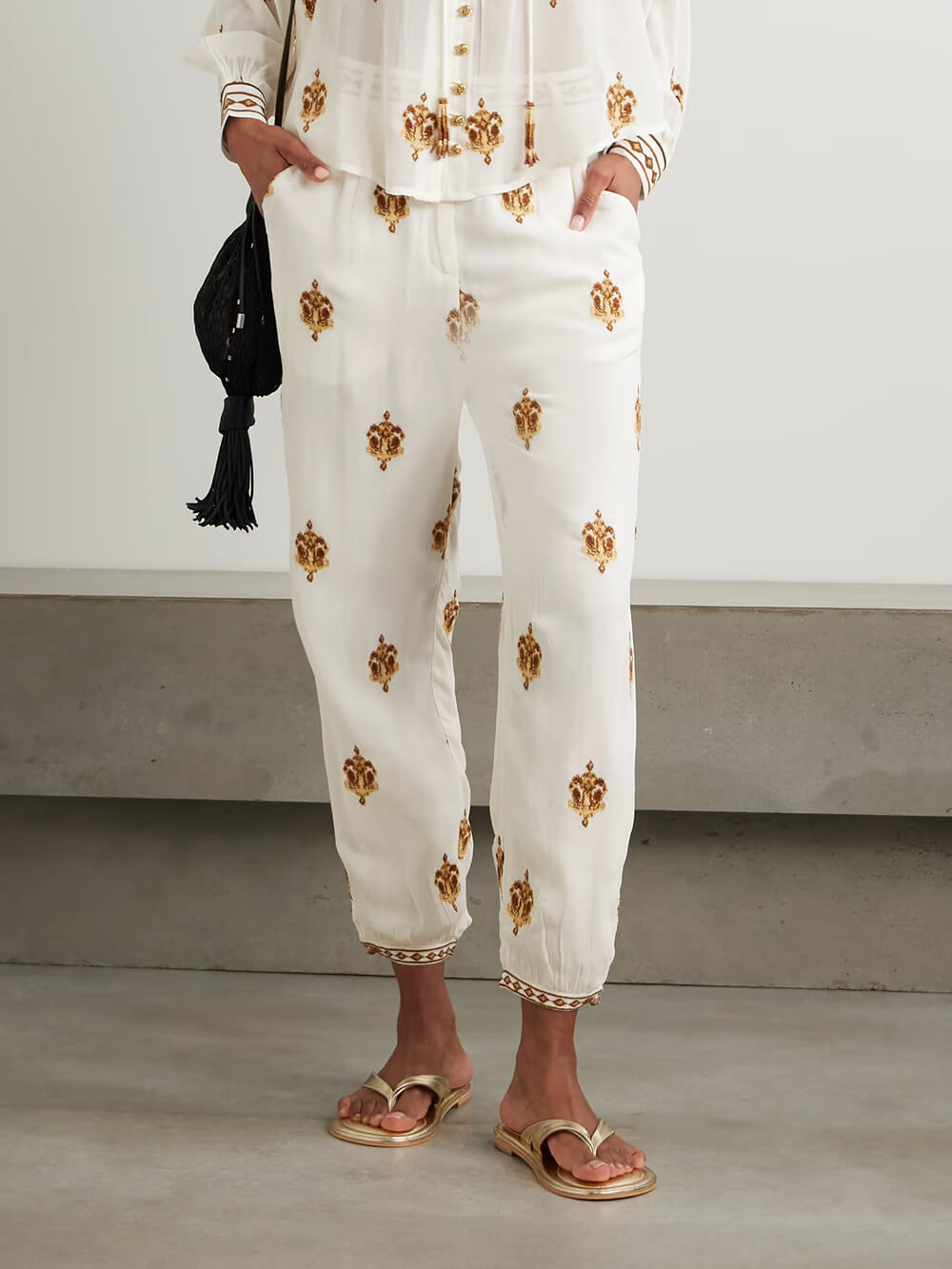 Retro Floral High-Waist Pocket Tapered Pants