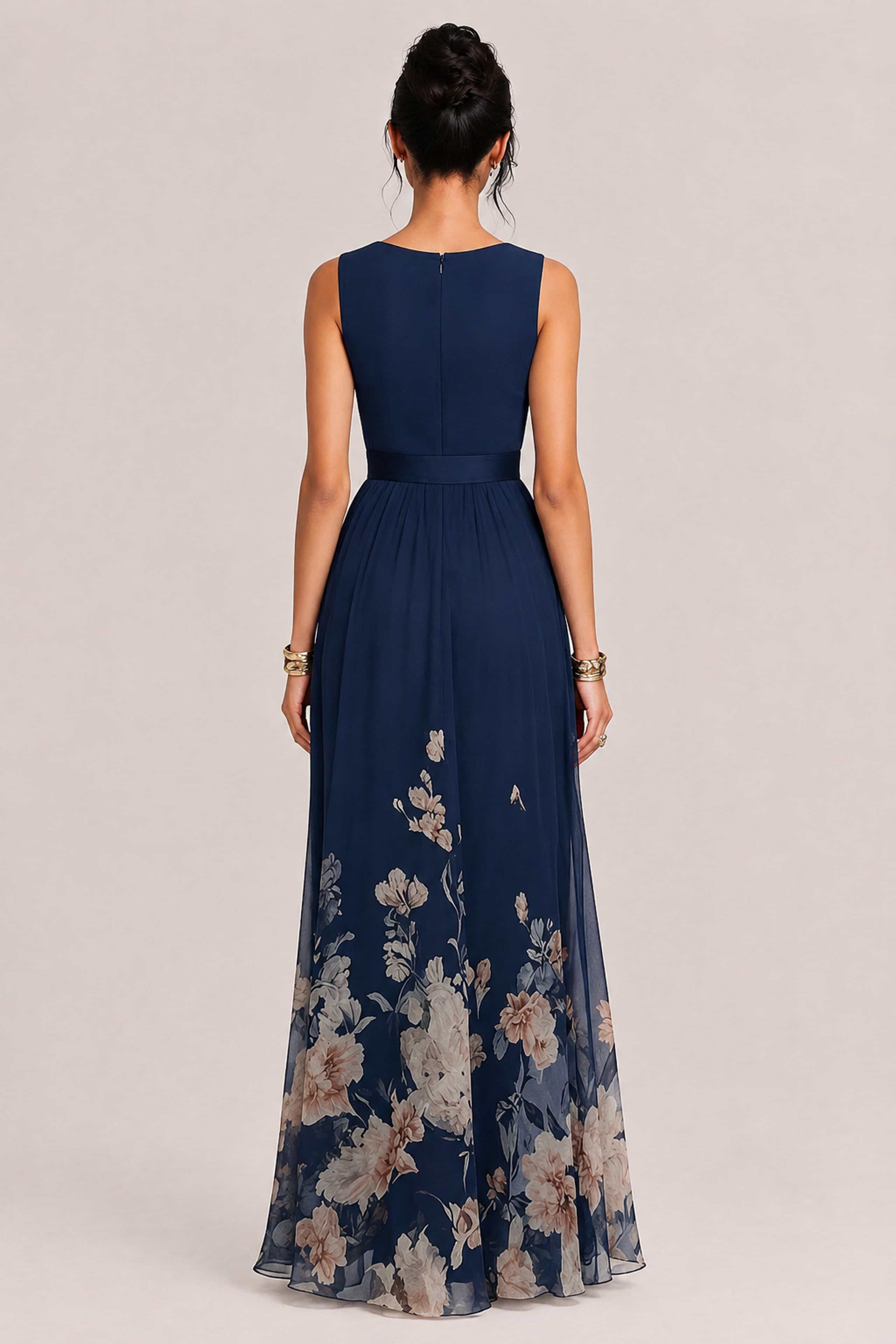Elegant Floral Print V-neck Maxi Dress